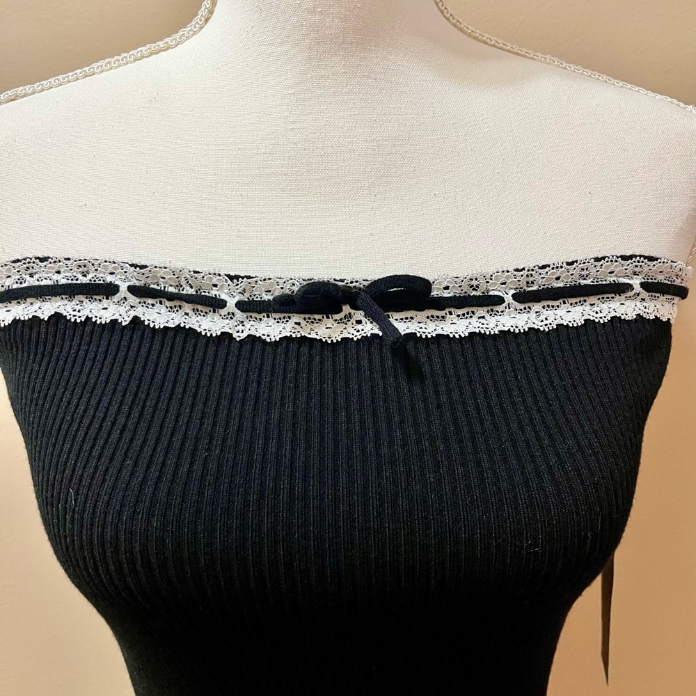 NWT Emerson Lang Black Sleeveless Tube Top With Bow Detail Size Medium - Picture 2 of 8